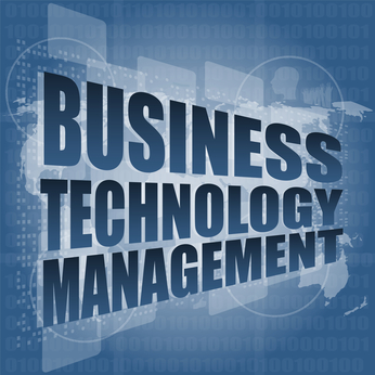 business technology management words on touch screen interface