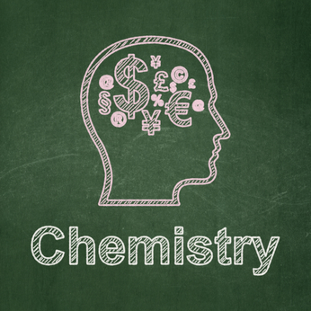 Education concept: Head With Finance Symbol and Chemistry on chalkboard background